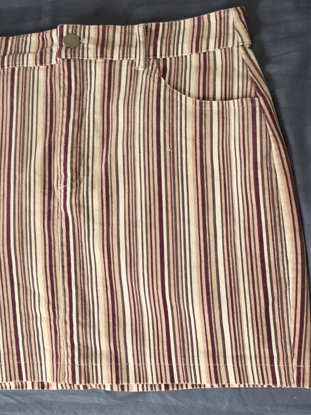 Forever 21 Cream and Burgundy Striped Mini Skirt